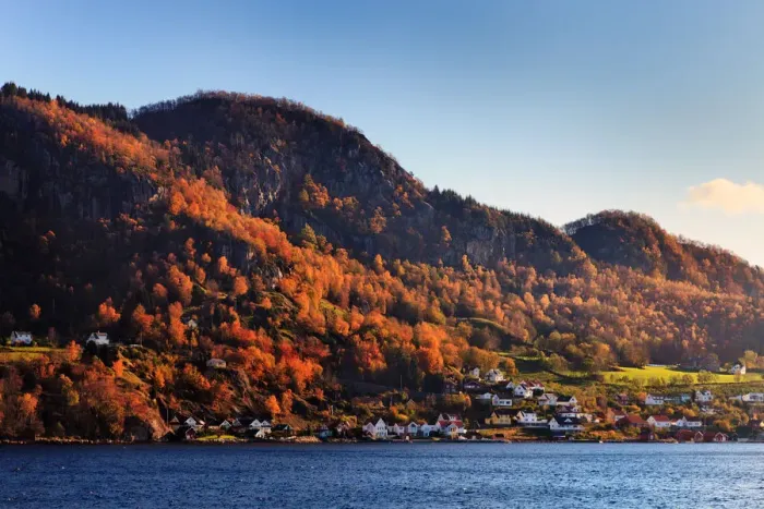 Framed Print : Norwegian fjord village drenched in autumn Framed Print : Norwegian fjord village drenched in autumn