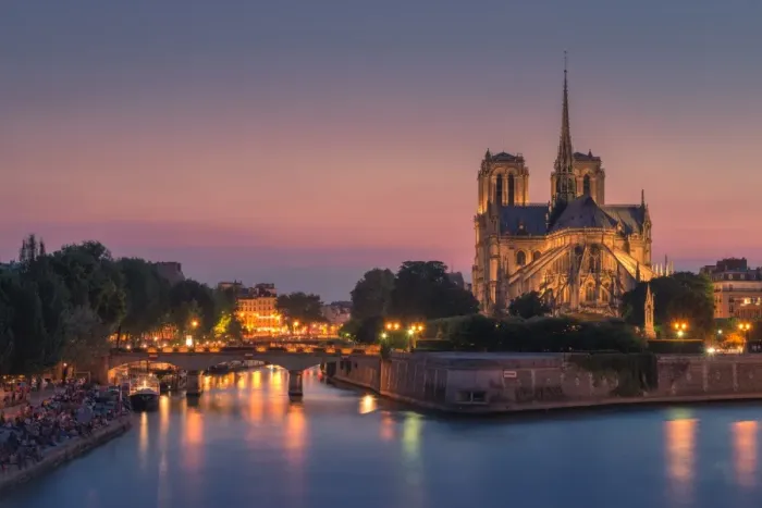 Framed Print : Notre dame at night with city light Framed Print : Notre dame at night with city light