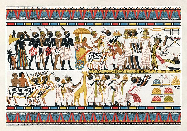 Nubian tribal chiefs offering gifts to the egyptian king 1380 B. C