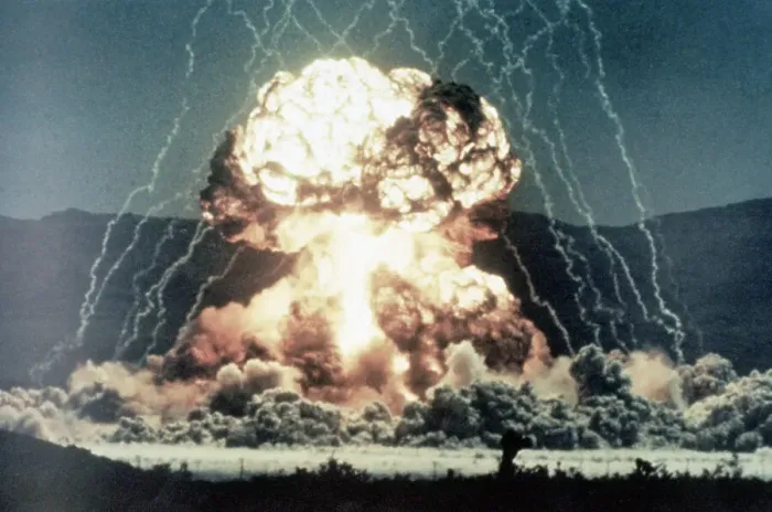 Framed Print : Nuclear Explosion MET in Nevada Desert
