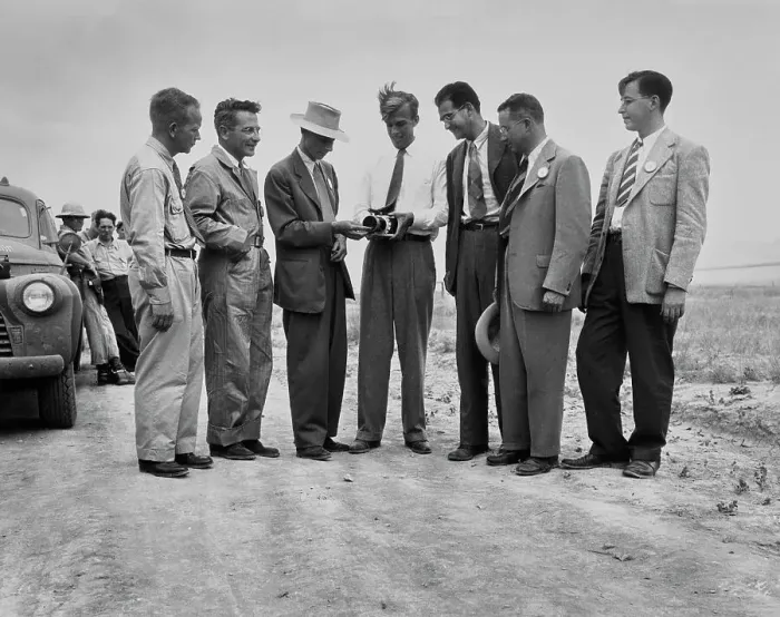 Framed Print : Nuclear Scientists At Testing Site Framed Print : Nuclear Scientists At Testing Site