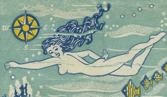 Framed Print : Nude woman swimming underwater