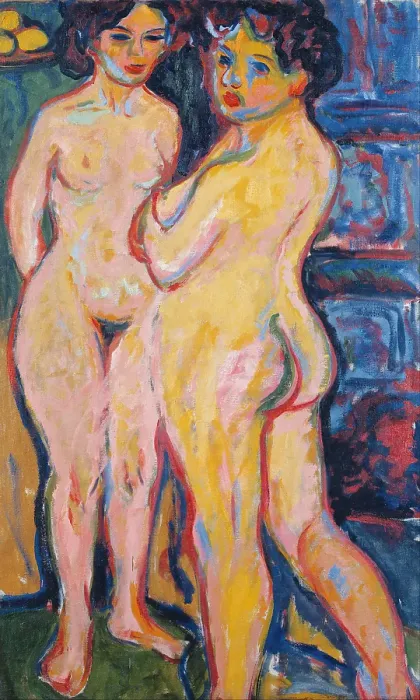 Framed Print : Nudes Standing by Stove, 1908. Artist: Kirchner, Ernst Ludwig (1880-1938)