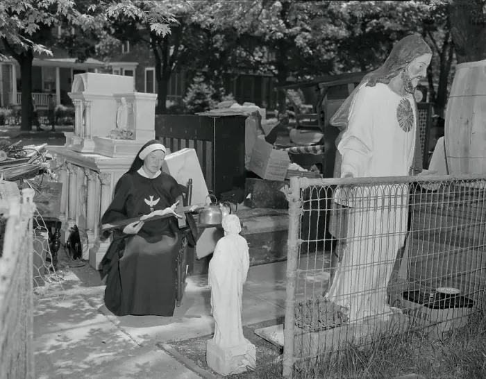 Framed Print : Nun Waiting Outside of Her Home Framed Print : Nun Waiting Outside of Her Home