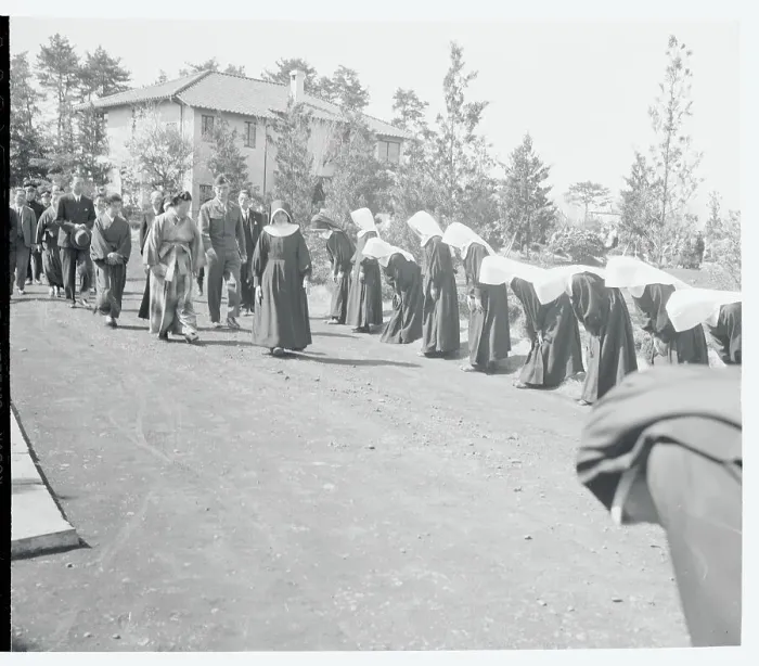 Framed Print : Nuns Bowing to Japanese Royalty