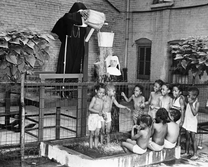 Framed Print : Nuns making outdoor shower Framed Print : Nuns making outdoor shower