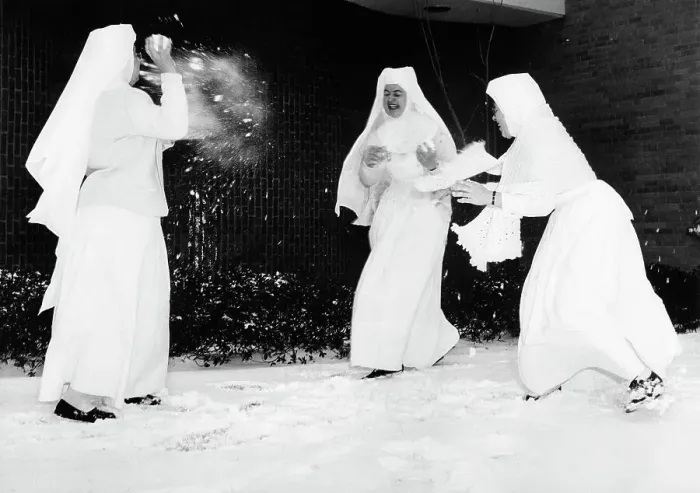 Framed Print : Nuns Playing in Snow