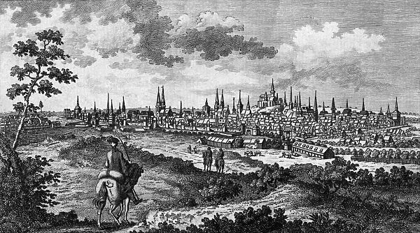 Nuremberg. 1772: Travellers approaching Nuremberg in Germany