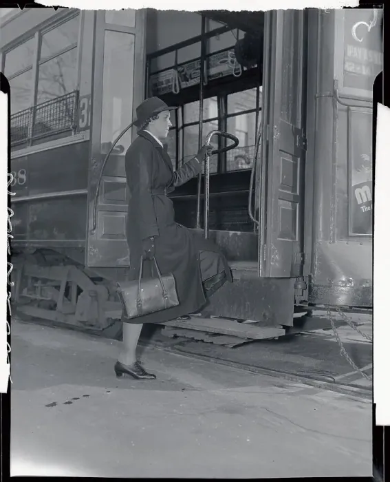 Framed Print : Nurse Boarding Trolley Car Framed Print : Nurse Boarding Trolley Car