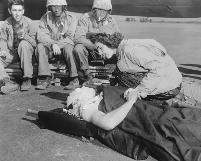 Framed Print : Nurse Caring for Wounded Marine at Iwo Jima Framed Print : Nurse Caring for Wounded Marine at Iwo Jima