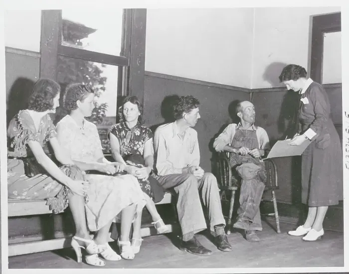 Framed Print : Nurse with Patients in Tuberculosis Clinic Waiting Room Framed Print : Nurse with Patients in Tuberculosis Clinic Waiting Room