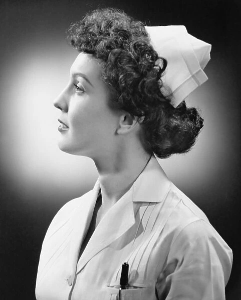 Nurse posing in studio, (B&W), (Close-up), (Portrait)