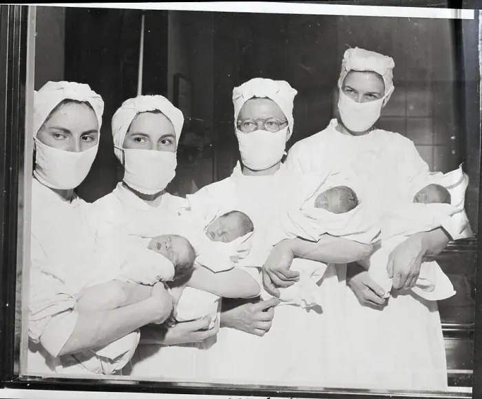 Framed Print : Nurses Hold Two Sets Of Twins Framed Print : Nurses Hold Two Sets Of Twins