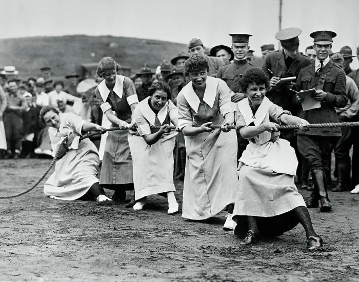 Framed Print : Nurses Pulling During Tug of War Competition Framed Print : Nurses Pulling During Tug of War Competition