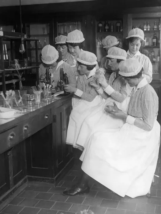Framed Print : Nurses Training in Bellevue Hospital Lab