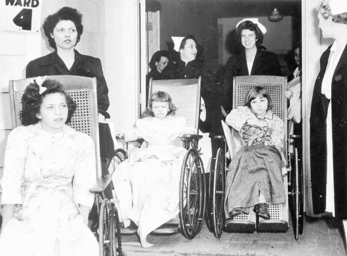 Framed Print : Nurses Wheeling Polio Victims Framed Print : Nurses Wheeling Polio Victims