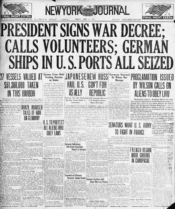Framed Print : N.Y. Journal Page Announcing U.S. Entry into WWI