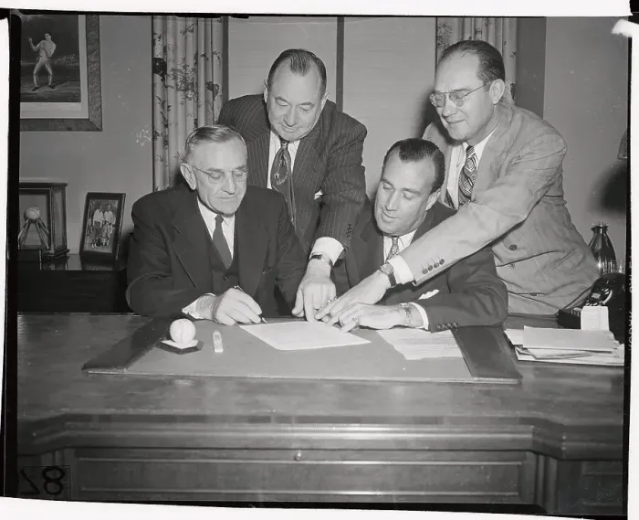 Framed Print : NY Yankee Manager Casey Stengel Signing Contract Framed Print : NY Yankee Manager Casey Stengel Signing Contract