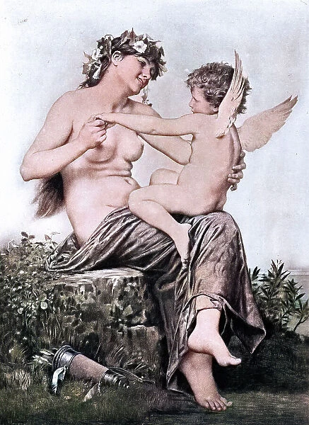 Nymph and cupid by leon perrault, 19th Century French art