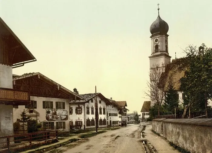 Framed Print : Oberammergau in Bavaria, c. 1890, Germany, Historical, digitally restored reproduction from a 19th century original