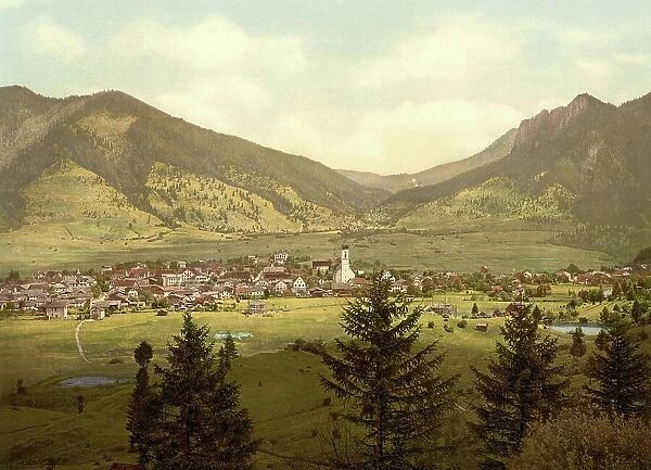 Oberammergau in Bavaria, Germany, Historic, digitally restored reproduction of a photochromic print from the 1890s