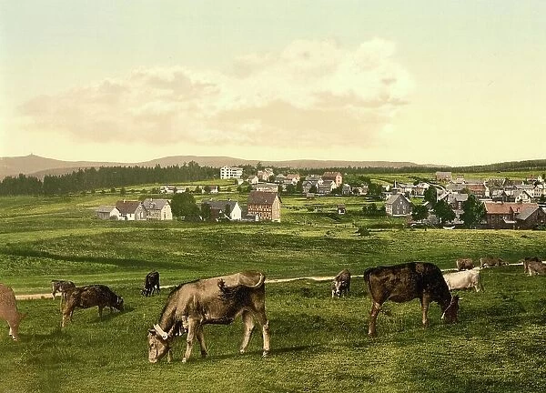 Oberhof in Thuringia, Germany, Historic, digitally restored reproduction of a photochrome print from the 1890s