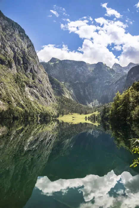 Framed Print : Obersee lake with water reflection, Salet on lake Konigssee, Berchtesgaden National Park, Berchtesgadener Land district, Upper Bavaria, Bavaria, Germany