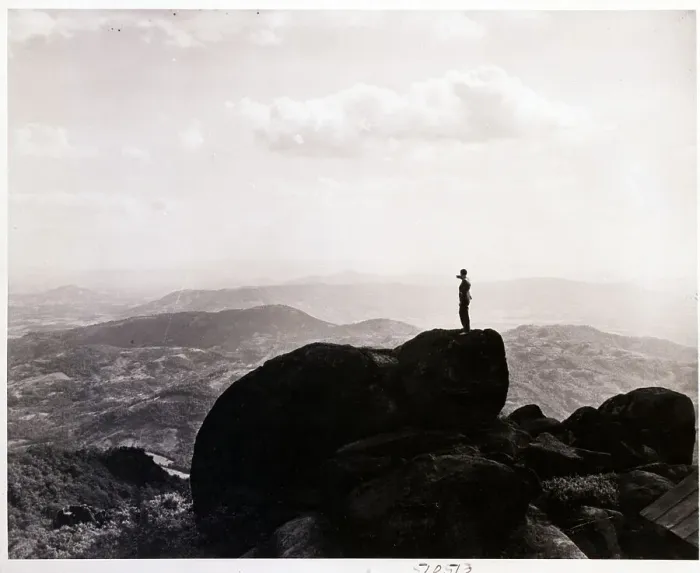 Framed Print : Observer Stands on Peak of Mountain Framed Print : Observer Stands on Peak of Mountain