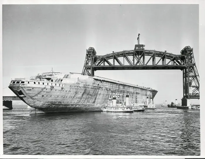 Framed Print : Ocean Liner Passing Under Bridge Framed Print : Ocean Liner Passing Under Bridge