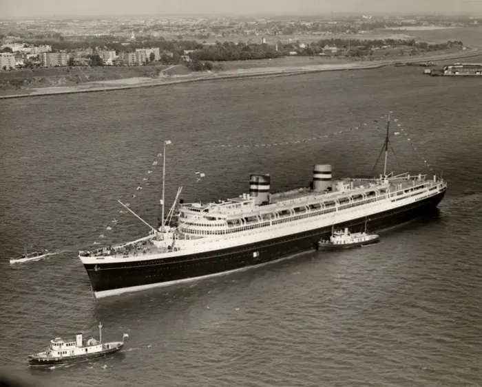 Framed Print : Ocean liner with tug boats Framed Print : Ocean liner with tug boats