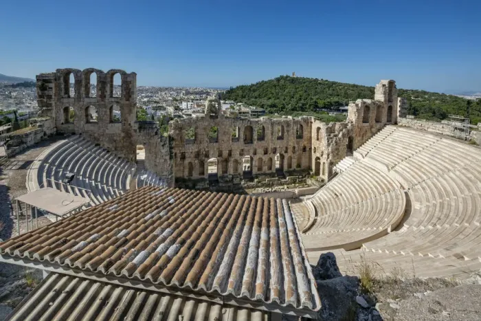 Framed Print : The Odeon of Herodes Atticus stone Roman theater in Athens, Greece