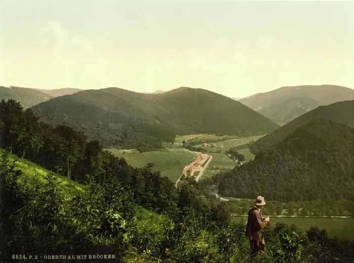 Framed Print : Oder Valley and View to the Brocken in the Harz Mountains, c. 1890, Germany, Historic, digitally restored reproduction from a 19th century original Framed Print : Oder Valley and View to the Brocken in the Harz Mountains, c. 1890, Germany, Historic, digitally restored reproduction from a 19th century original