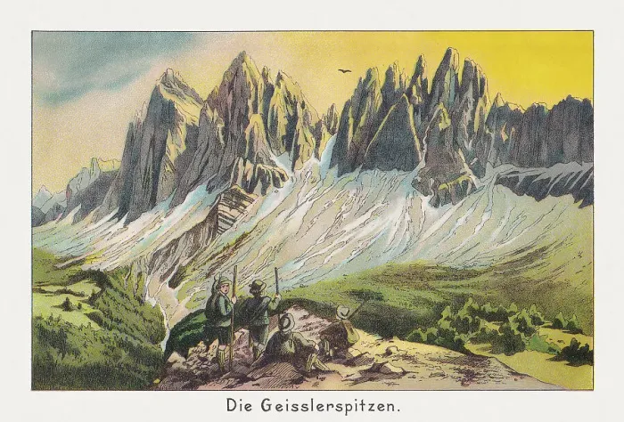 Framed Print : Odle Group, Dolomites, South Tyrol, Italy, chromolithograph, published in 1891 Framed Print : Odle Group, Dolomites, South Tyrol, Italy, chromolithograph, published in 1891