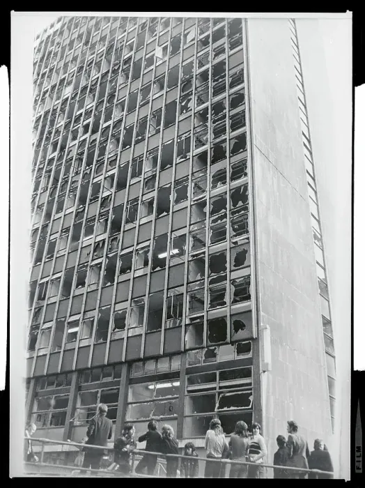 Framed Print : Office Building with Shattered Windows Framed Print : Office Building with Shattered Windows