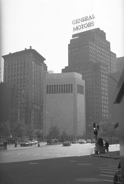 Office buildings in american city, (B&W)