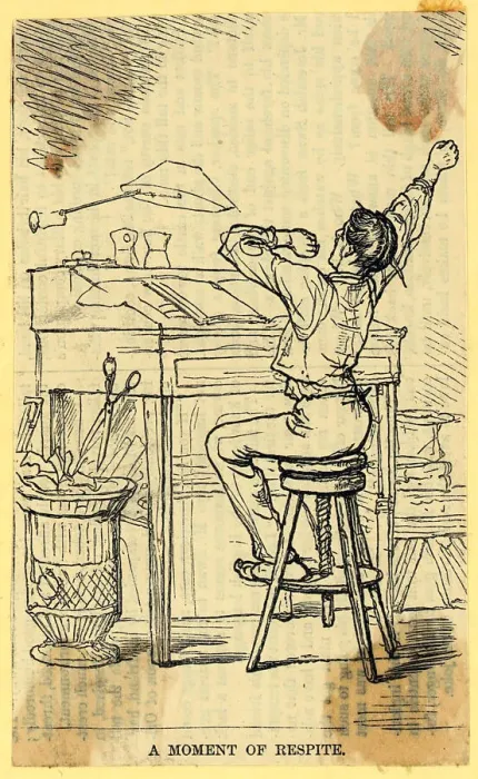 Framed Print : Office Worker Stretching On High Stool Framed Print : Office Worker Stretching On High Stool