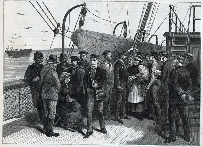 Framed Print : Officers Examines Immigrants on Ship Deck Framed Print : Officers Examines Immigrants on Ship Deck
