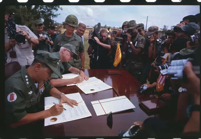 Framed Print : Officers Signing Papers Framed Print : Officers Signing Papers
