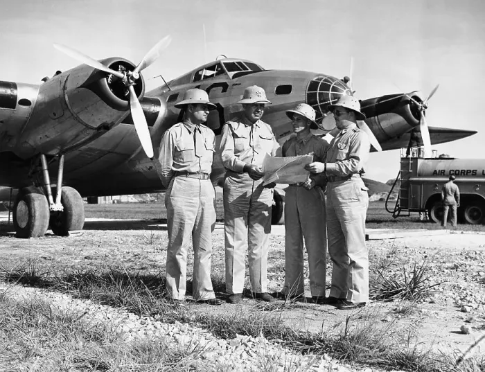 Framed Print : Officers Standing in Front of B-15 Bomber