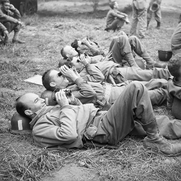 Framed Print : Officers Watching Normandy Air Invasion Framed Print : Officers Watching Normandy Air Invasion