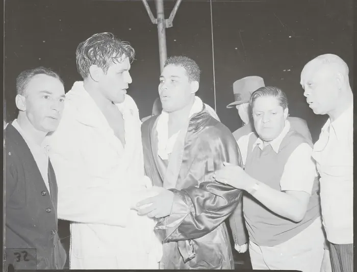 Framed Print : Officials with Joe Louis and Buddy Baer After Boxing Match Framed Print : Officials with Joe Louis and Buddy Baer After Boxing Match