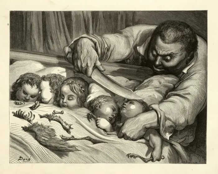 Framed Print : Ogre, tricked by Tom Thumb, Perraults Fairy Tales