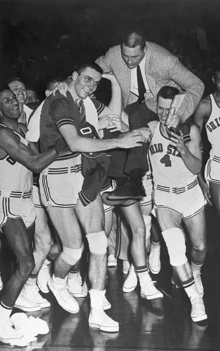 Framed Print : Ohio Buckeyes Basketball Team Celebrating Victory Framed Print : Ohio Buckeyes Basketball Team Celebrating Victory