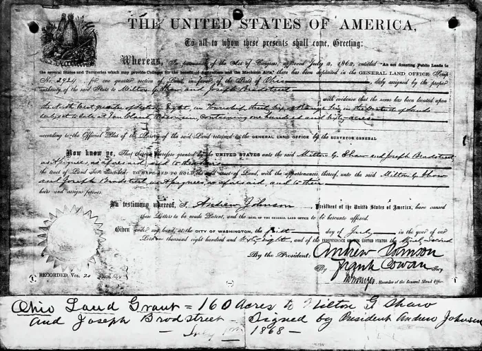 Framed Print : Ohio Land Grant Certificate 1868 Documen Framed Print : Ohio Land Grant Certificate 1868 Documen