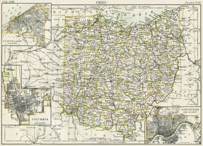 Framed Print : Ohio map 1884 Framed Print : Ohio map 1884