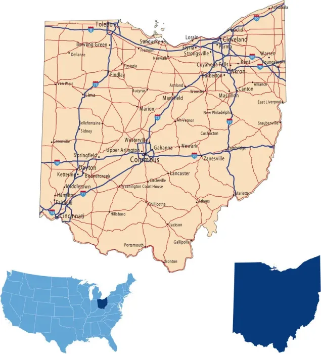 Framed Print : Ohio road map