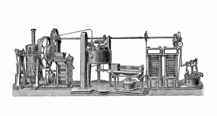 Framed Print : An oil mill according to the Anglo-American system by R. P. fisherman & Co. Hamburg, it presses different oil seeds, industrial product from year 1880, Historic, digitally restored reproduction of an original from 19th century Framed Print : An oil mill according to the Anglo-American system by R. P. fisherman & Co. Hamburg, it presses different oil seeds, industrial product from year 1880, Historic, digitally restored reproduction of an original from 19th century