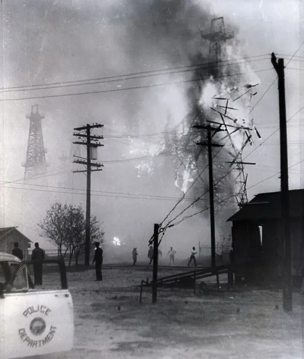 Framed Print : Oil Derrick Shown on Fire Framed Print : Oil Derrick Shown on Fire