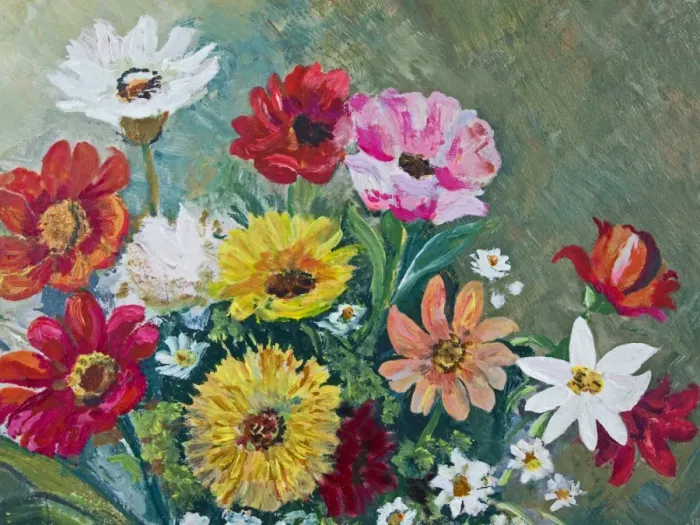 Framed Print : Oil painted daisy family flower arrangement