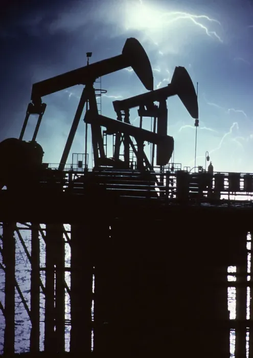 Framed Print : Oil Rig on Pier